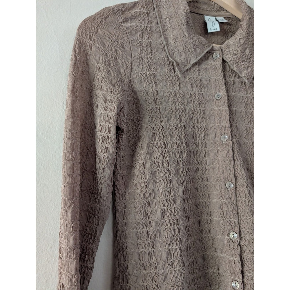 Joie Womens XS Taupe Smocked Crinkle Textured Button Down Shirt Fairy Goblincore - Picture 8 of 10